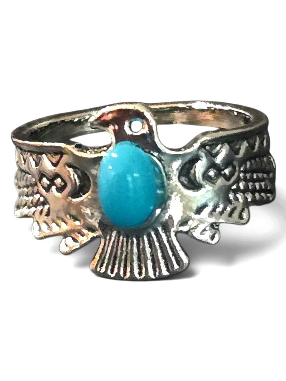 THUNDERBIRD EAGLE  TURQUOISE CABECHON QUALITY TITANIUM NEW SIZE  6    RiNG